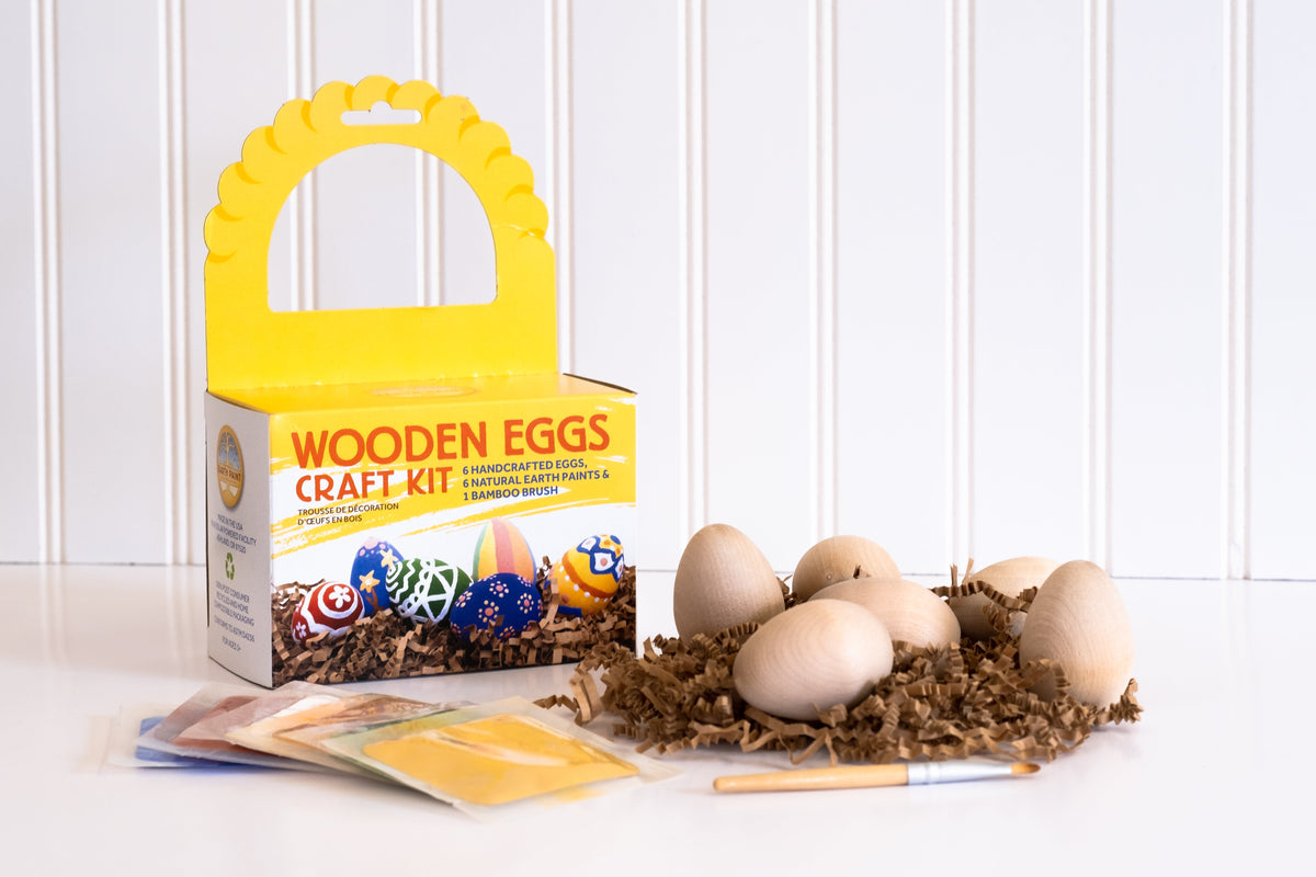 Wooden egg painting kit with natural earth paint, a screen-free gift for kids