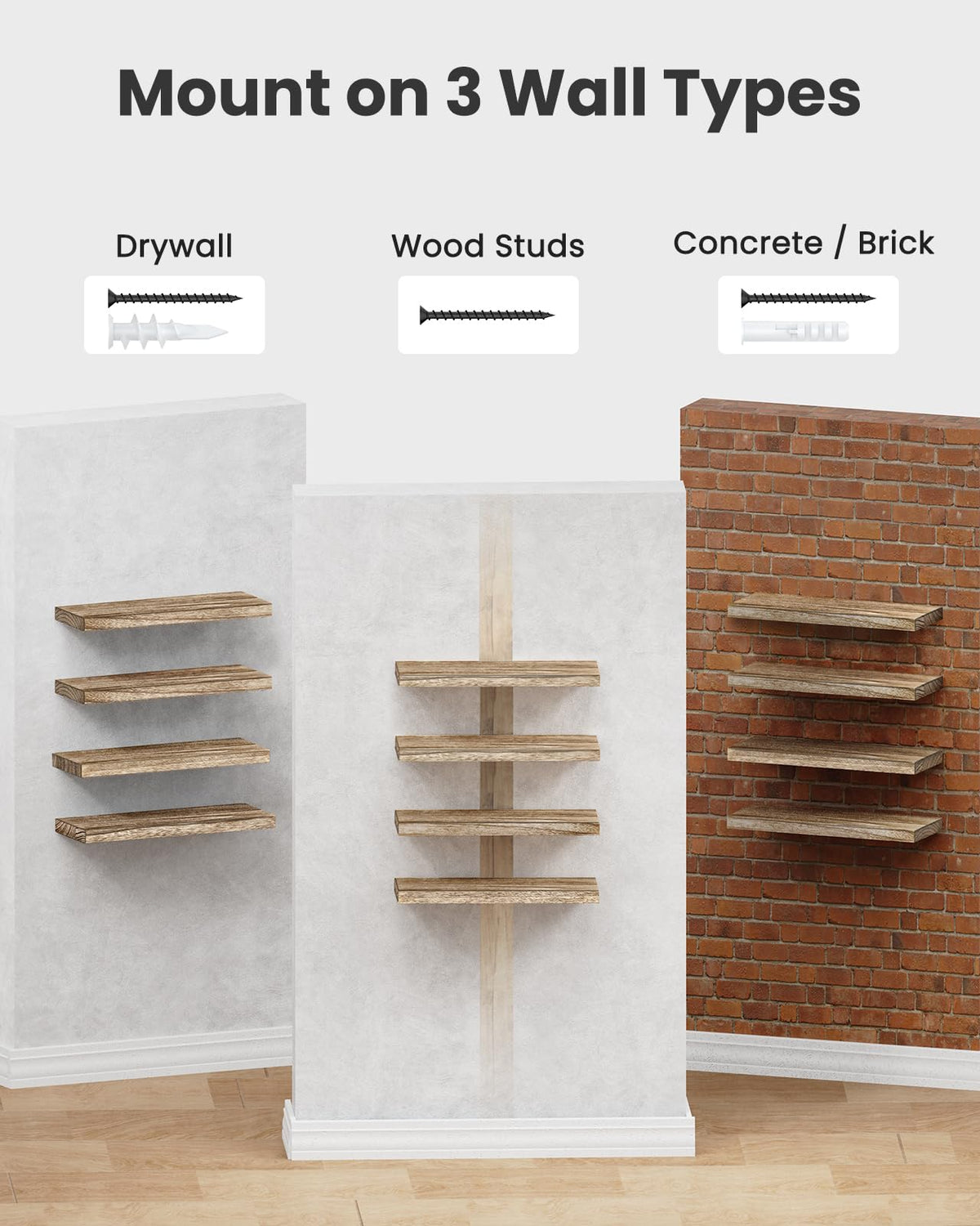 Natural wood floating shelves, set of 4, photo 6