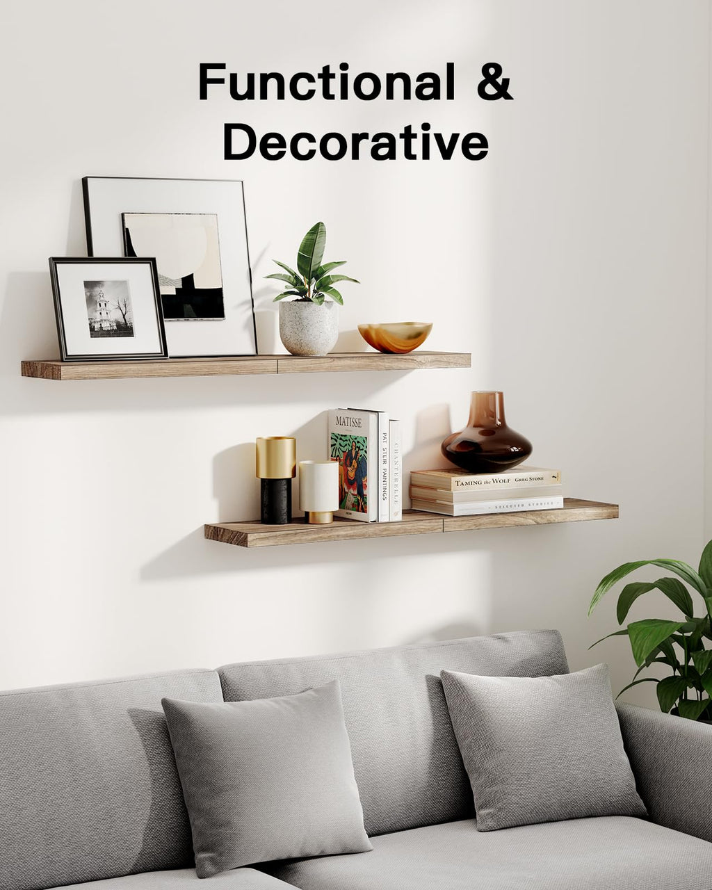 Natural wood floating shelves, set of 4, photo 3