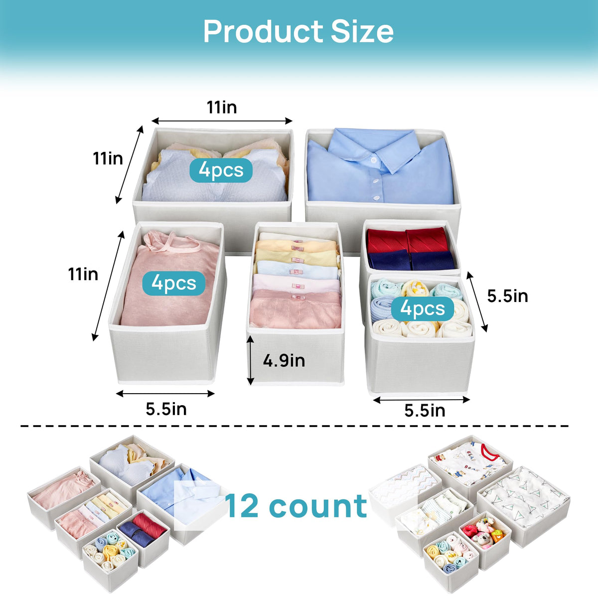 Fabric drawer organizers, set of 12, photo 8