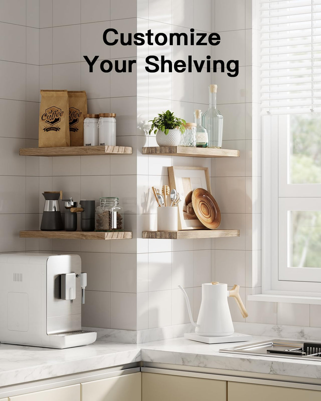 Natural wood floating shelves, set of 4, photo 7