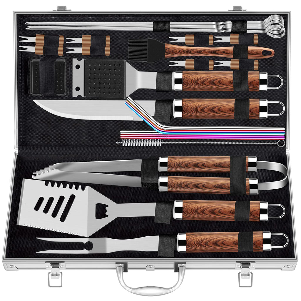 25-piece stainless steel BBQ tool set with case