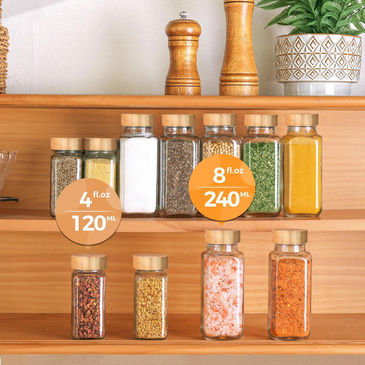 Glass spice jars with bamboo lids, set of 24, photo 5