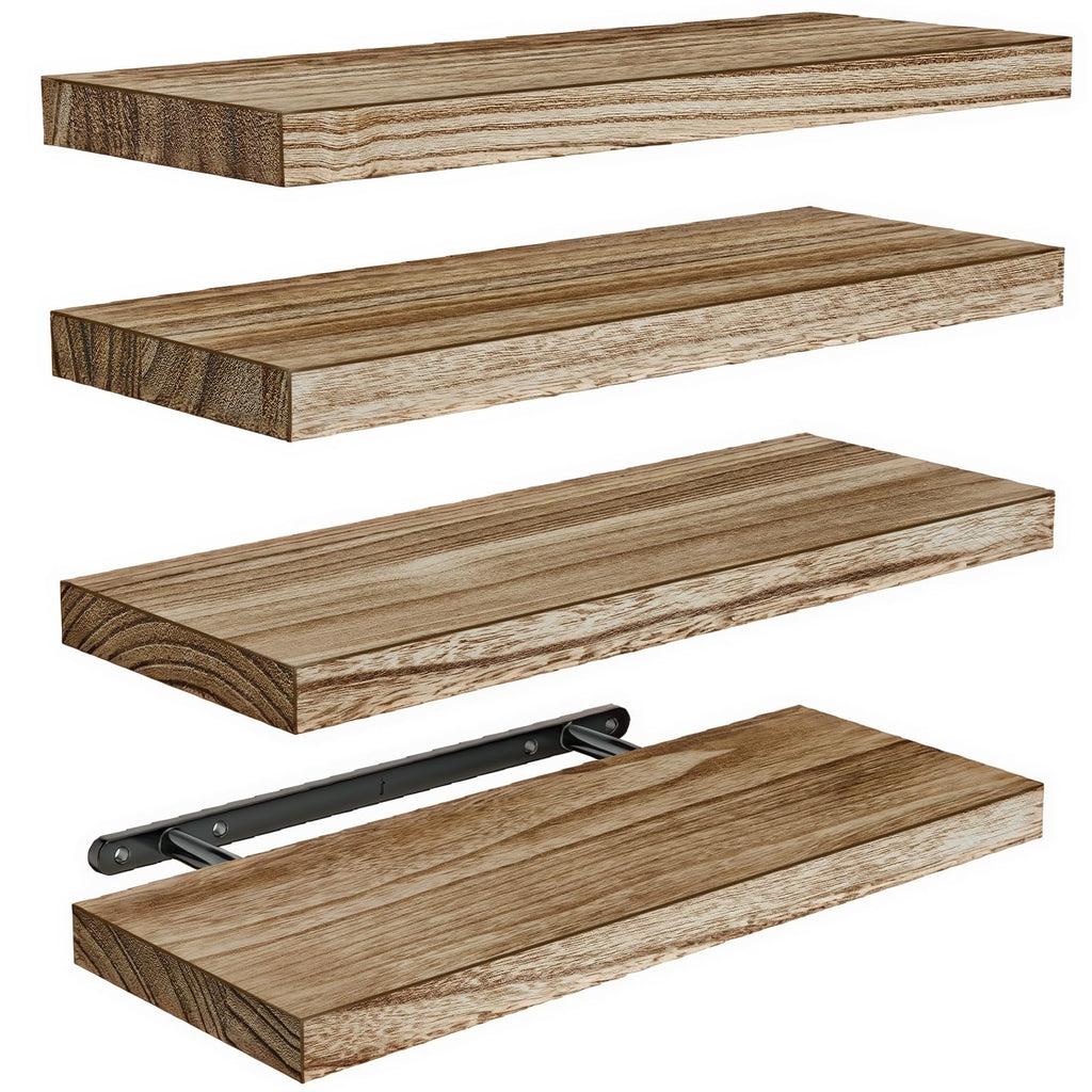 Natural wood floating shelves, set of 4