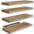 Natural wood floating shelves, set of 4