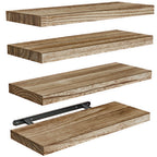 Natural wood floating shelves, set of 4