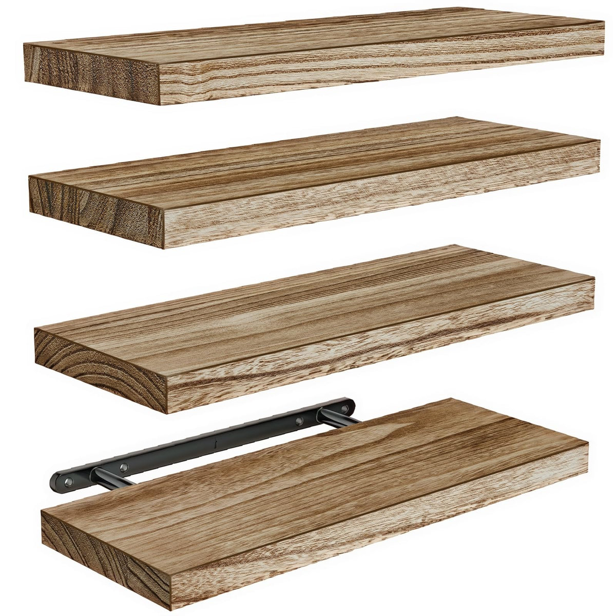 Natural wood floating shelves, set of 4