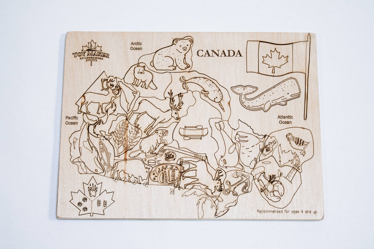 Wooden Canada map puzzle with native animal pieces, photo 2