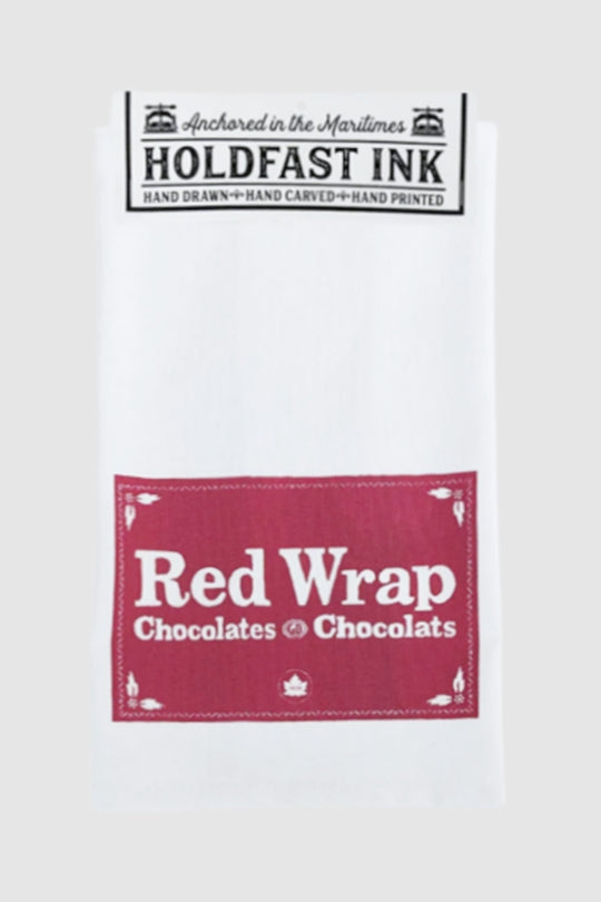 Ganong Red Wrap holiday tea towel in organic cotton