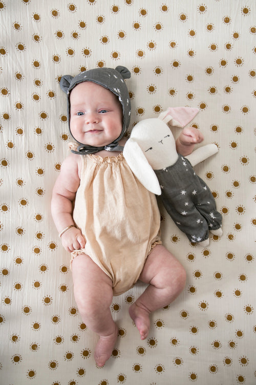 Baby bunny gift set with organic muslin swaddle and bonnet, photo 2