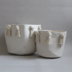 Large natural cotton rope storage basket with poms and tassels, photo 2