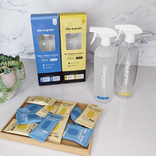 Glass and mirror cleaner kit with refillable glass spray bottle and tablets, photo 2