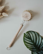Wooden dish brush with natural bristles and a beech wood handle